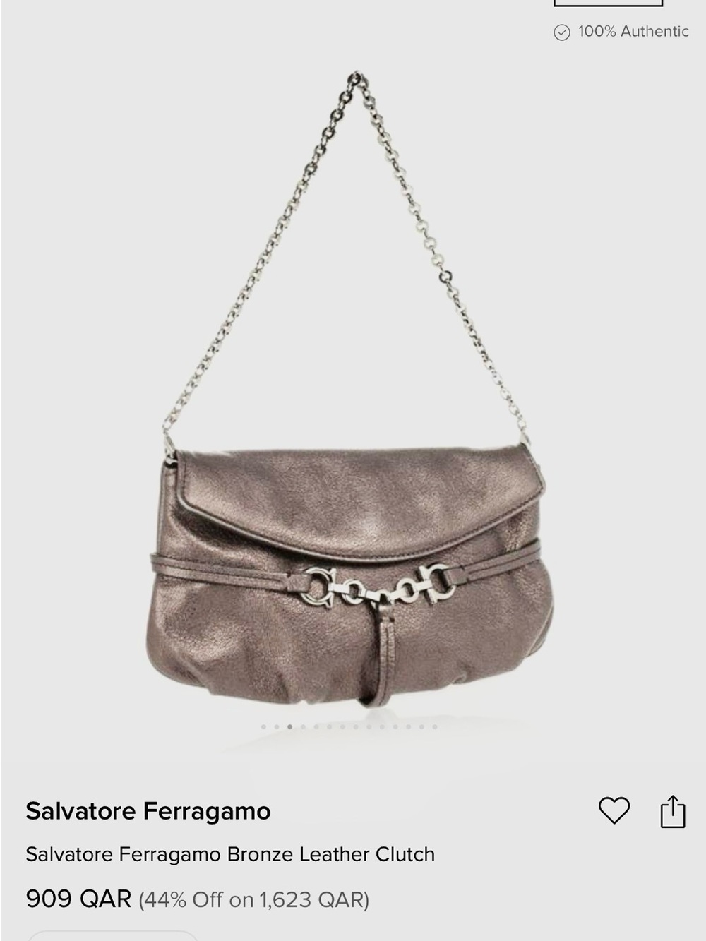 Salvatore Ferragamo Metallic Bronze Leather Chain Strap Clutch